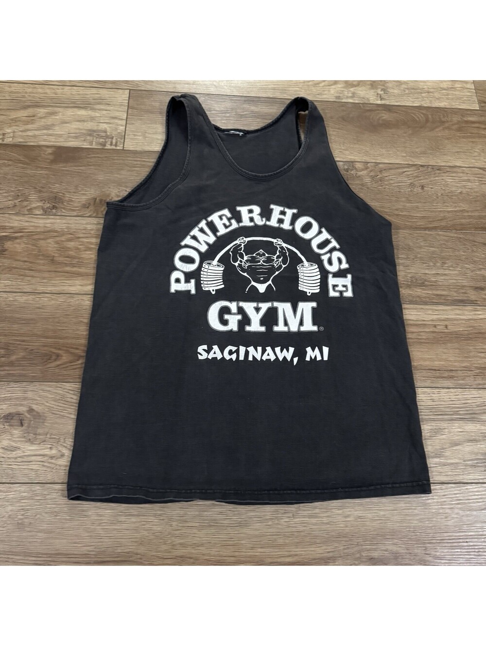 Vintage 90s Powerhouse Gym Saginaw MI Tank Top Black L